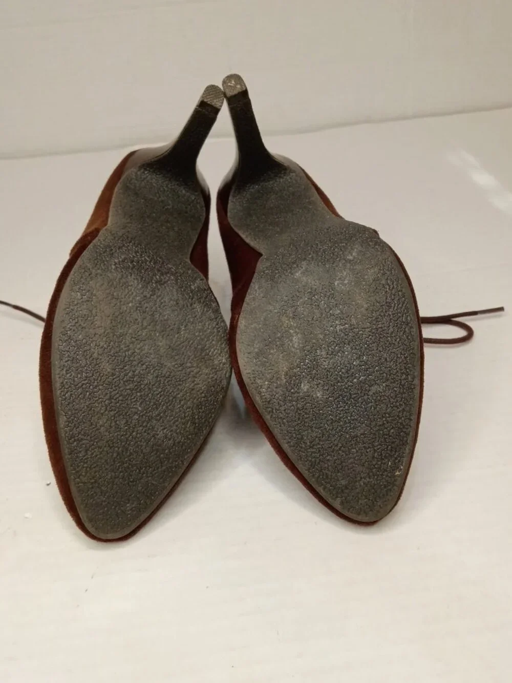 Brown Faux Suede Lace Up Heeled Ankle Booties Women’s Size 7